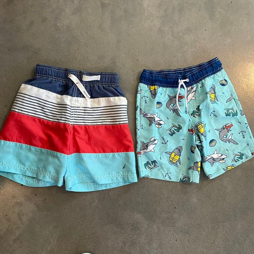 Gymboree shark Nautica color block swim trunks boys size 5 bundle